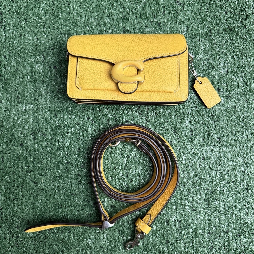 Coach Tabby 12 Mustard Yellow Pebbled Leather Mini Crossbody Bag Purse